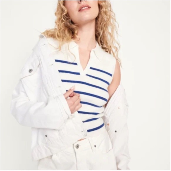 Rib-Knit Crop Polo Hipster Preppy Collared Sailor Ocean Vaca Classy Sweater Top - Picture 8 of 10